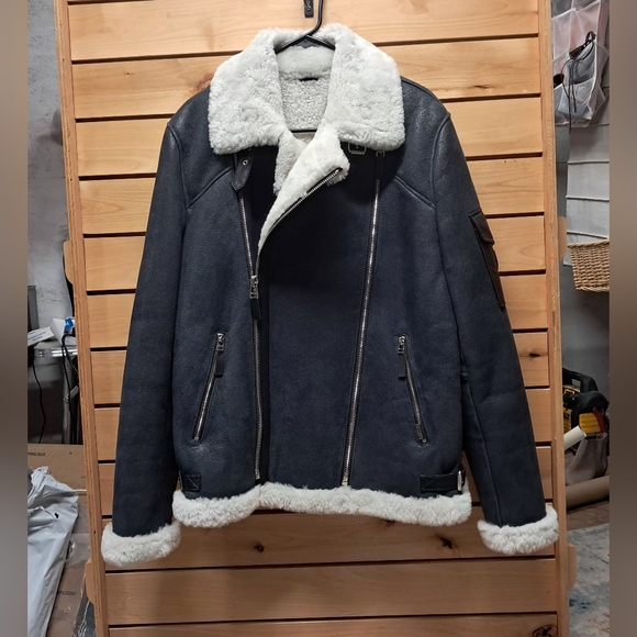 Deriderim Other - Leather Shearling Moto Bomber Jacket Size L
